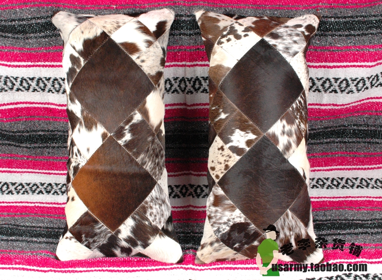 Beauty version of Yellowstone Farm Western style fur integrated cow leather pillowcase pattern 6