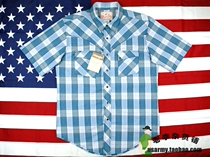 (American version) Wrangler Wrangler blue and white plaid short sleeve shirt shirt M code brand new with tag