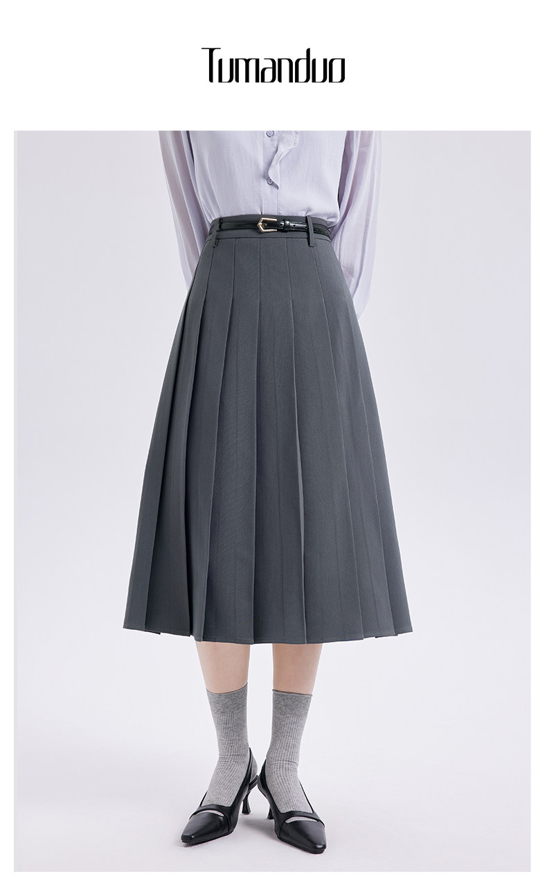 Tumando Gray Pleated Skirt for Women Spring 2026 New Pear-Shaped Berkeley Skirt A-Line Long Skirt — تصویر 1