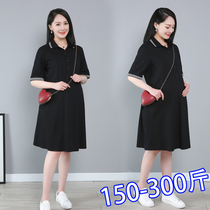Size 200 pound maternity dress summer thin short sleeves mid-length loose casual polo neck skirt summer wear