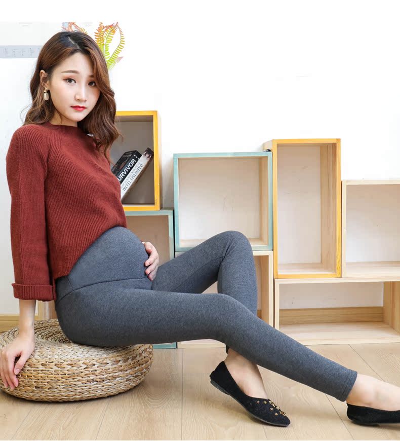 Bà bầu xà cạp mùa xuân và mùa thu mỏng mặc quần dài 2018 mùa thu đông mới cộng với nhung dày kích thước lớn nâng bụng mùa thu quần bầu mặc nhà