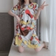 Váy ngủ ngắn tay phiên bản Hàn Quốc XL bộ đồ ngủ hoạt hình nữ mùa hè cho người béo MM cộng với đồ mặc nhà cho bà bầu mập có thể mặc bên ngoài - Cha mẹ và con