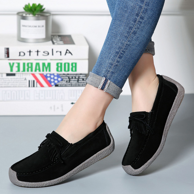 Black2018 new pattern  Flat heel leisure time Women's Shoes Women Casual shoes female genuine leather Korean version Flat bottom Women's shoes