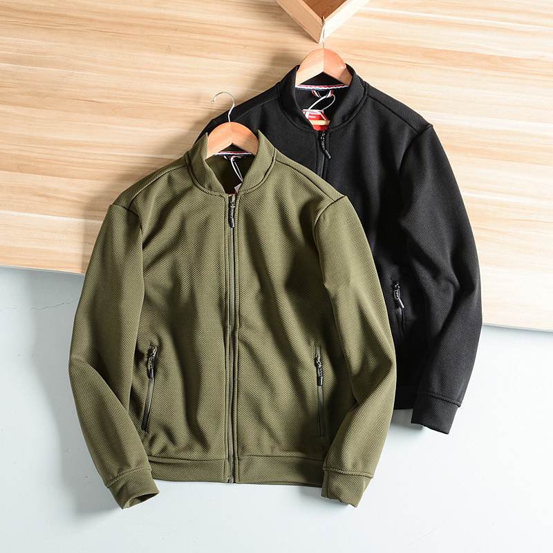 Quick-Drying Breathable 3D Mesh Texture Air Layer Fabric Men's Baseball Collar Loose Versatile Flight Jacket