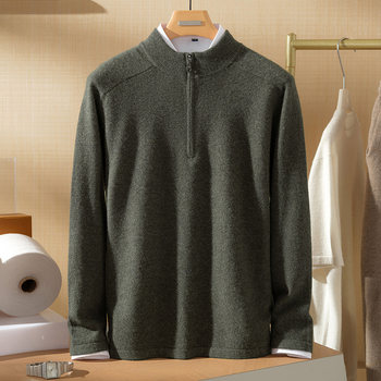 Zippered 100% cashmere sweater men's sweater long sleeve pullover Zippered 100% cashmere sweater men's sweater long sleeve pullover