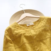 Mùa xuân 2019 áo sơ mi nữ nút bông buộc búp bê thêu áo sơ mi văn học nữ tay áo sơ mi - Cộng với kích thước quần áo