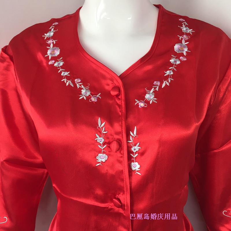 Wedding pyjamas Hong Kong brides embroidered on top of their head pyjamas red show and suit traditional skirt-coat qipao to hit bottom-Taobao