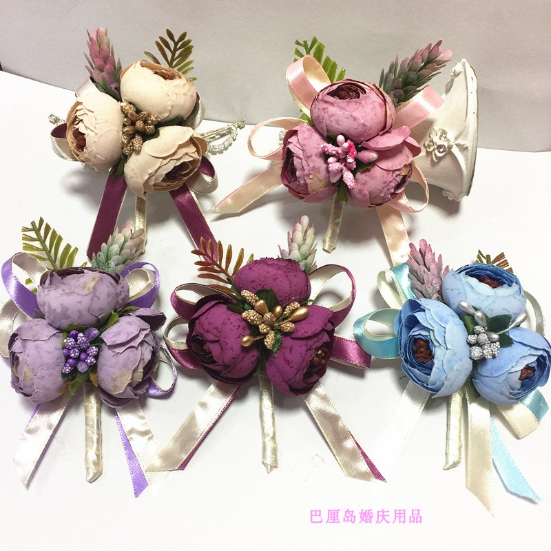 Bali European-style New Chest Flower Emulation Company Annual Meeting New Wedding Groom Bridal Bridal Brother-in-law Purple