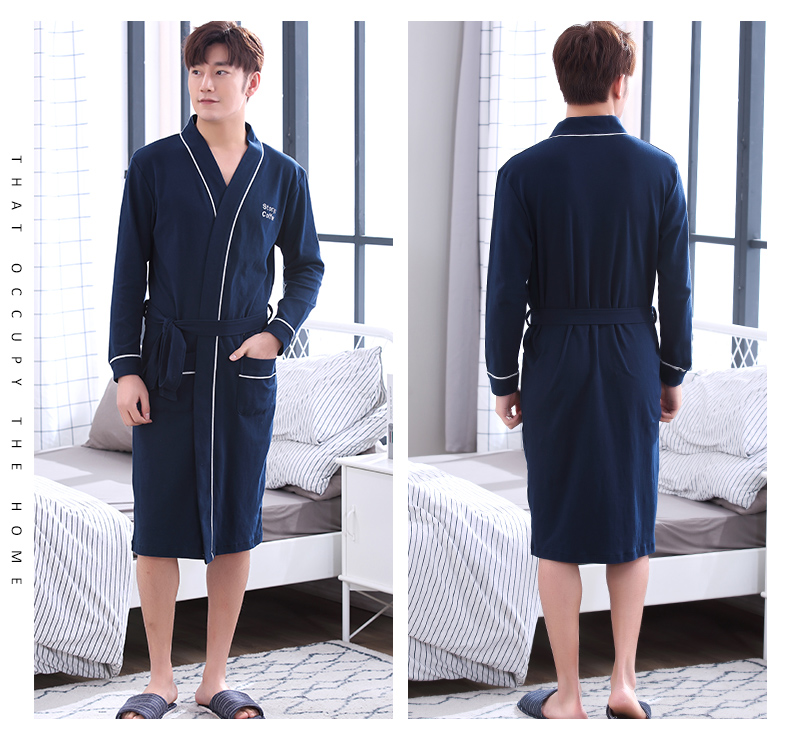 Áo ngủ đôi mùa xuân mùa thu áo choàng tắm mùa hè nam và nữ áo dài tay áo dài cotton phần áo tắm cotton quần áo ngủ nam