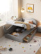 Children's Bed with Soft Cover, Cartoon Elephant Design, Solid Wood Bed, Floating Bed with Lights, Princess Style for Girls, Small Apartment Single Bed with Genuine Leather