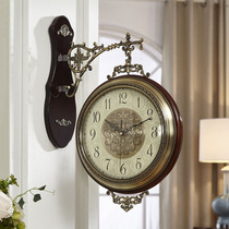 American clock living room creative art double-sided clock high-end watch wall decoration hanging clock home side wall clock quartz clock