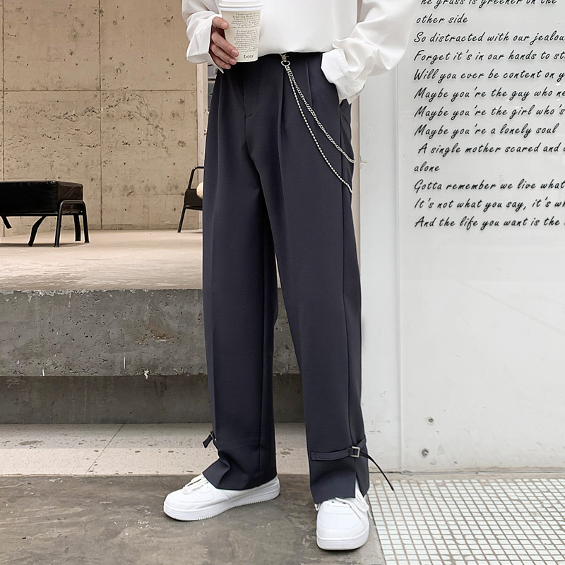 Sweet cool pants Men's vibe trousers with Martin boots Straight drooping sense of high-end sense of high-waisted cigarette tube casual wide pants