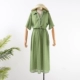 [2 cái 4.9 gấp] H 17 mùa thu V-Cổ ngắn tay nhỏ dot dài váy eo giảm béo A-line dress