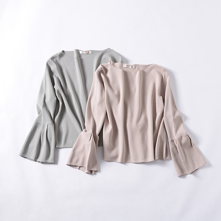 G 20 Fall 2018 New Solid Color Joker Áo Len Trumpet Dài Tay Áo Tươi Tính Khí Áo Thun Top quần áo nữ 
