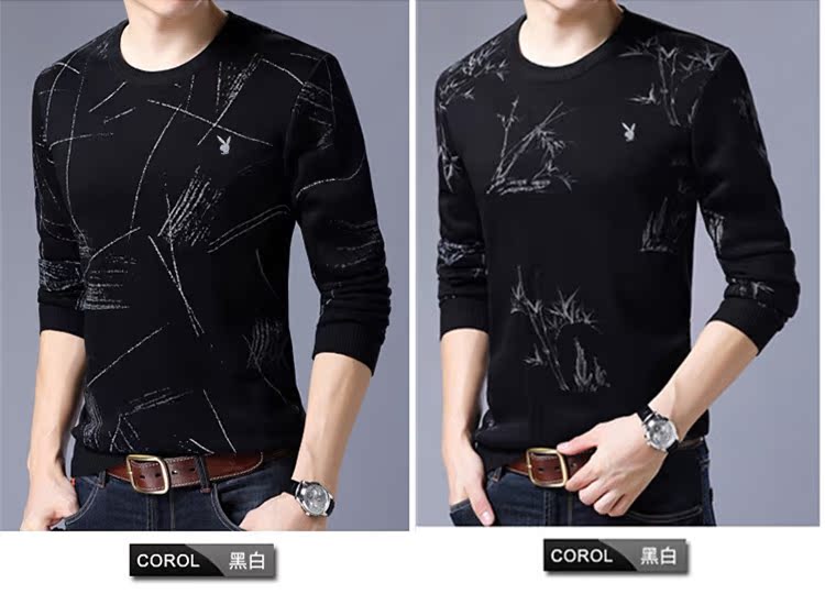 Áo len nam Playboy cộng với áo thun nhung dày chạm đáy áo trẻ trung cổ áo len ấm áp áo len nam áo hoodie nam form rộng