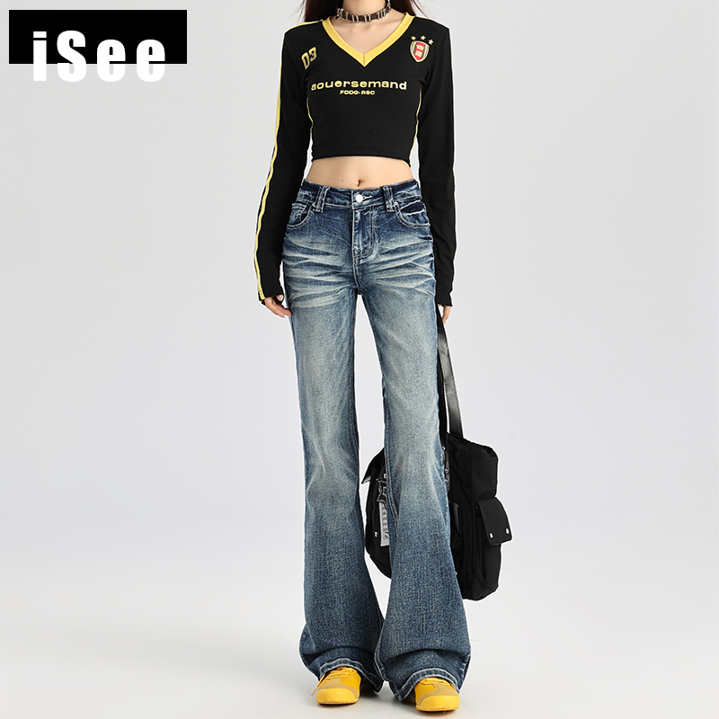 Washed Vintage Blue Flared Jeans for Women, New Spring/Summer Style, Loose Fit, High-Waisted, Flared Straight-Leg Pants