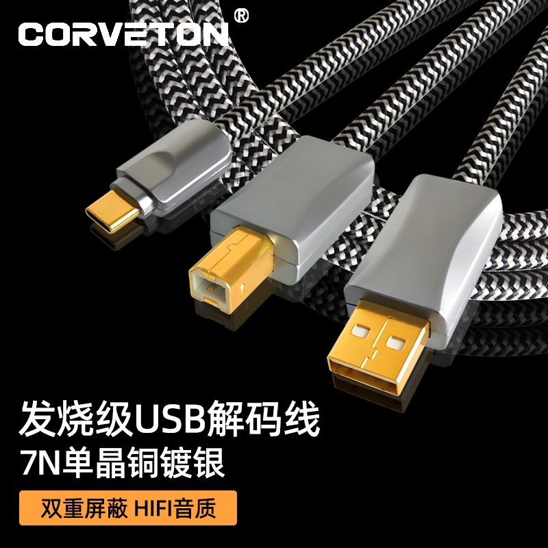High-End Silver-Plated Type-C to USB Square Port Data Cable for Mobile Phones and Computers, Otg Connection to Decoder Sound Card USB Cable