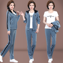 Middle-aged mother corduroy coat 2020 new fashionable foreign style sports suit female spring and autumn three sets