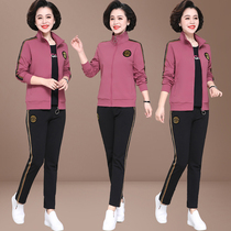 Middle-aged and elderly mother Sports set 2020 new foreign style middle-aged women autumn three-piece plus fat plus size coat