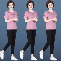 Young mother summer wear age reduction set 2020 new thin temperament generous middle-aged and elderly leisure sportswear two-piece