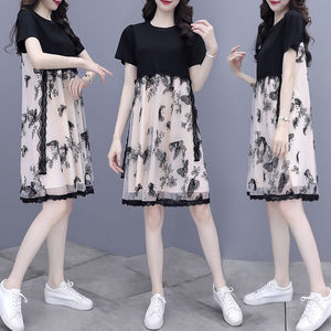 夏季蕾丝刺绣遮肚显瘦拼接裙子