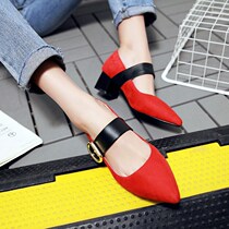 2017 spring pointed heels Mary Jane word buckle suede block heel shoes vintage 33 womens shoes 31 small size 32