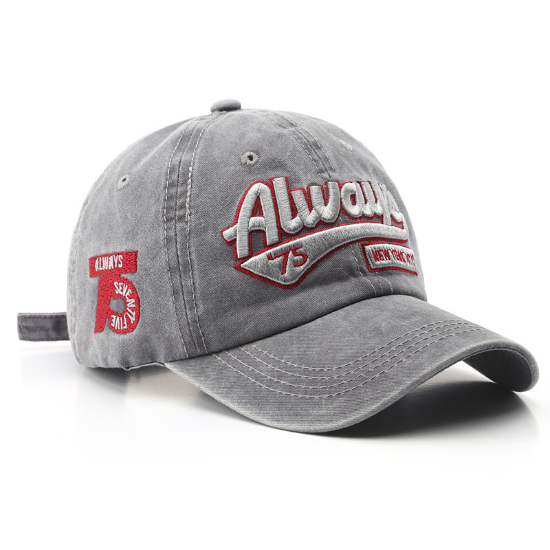 Trendy Brand Sun Hat for Men, Washed and Distressed Embroidered Baseball Cap, Fashionable Outdoor Stylish Sunshade Hat for Women