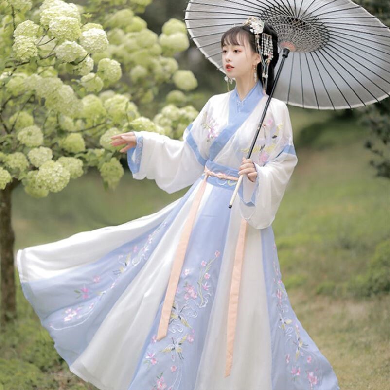 Student Affordable Hanfu (Lacquer Ferry) Female Xia Jin System Pure Color Ensemble Daily Delivery Ziwaist Dresses New Pint Chinese Wind
