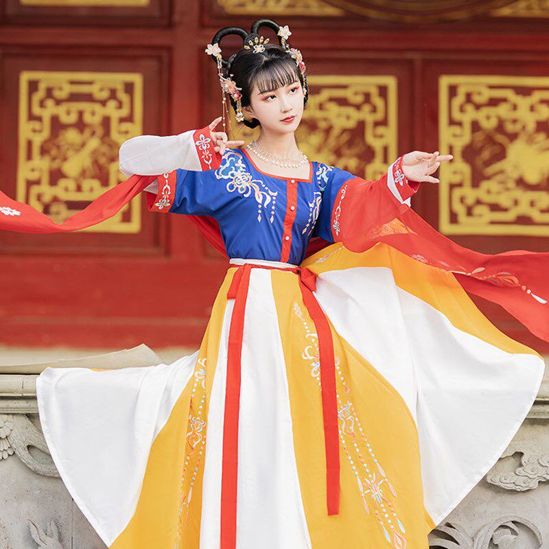 Tan collar (Qidu) Hanfu women's Dunhuang Feitian half-arm embroidery waist-length twelve broken 6-meter pendulum autumn super fairy ancient costume