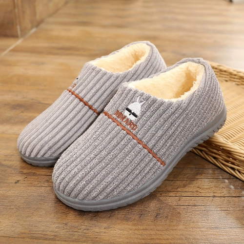 Зимние хлопковые тапочки для мужчин, а также бархатные повседневные хлопковые туфли, теплые туфли для папы для пар, мужские хлопковые тапочки для дома и улицы, вельветовые хлопковые туфли.