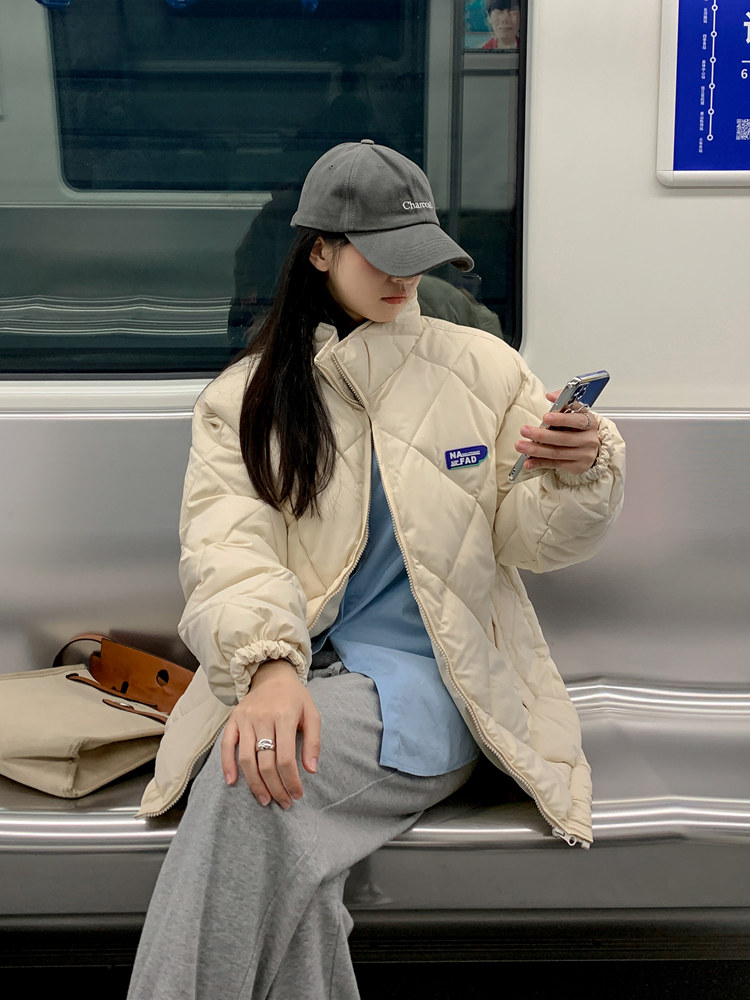 Lingge down padded jacket female 2022 new Korean version of the short student padded jacket ins Hong Kong style winter jacket