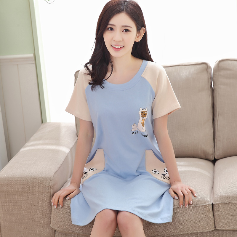 Cotton Hàn Quốc phiên bản của ms giữa váy. sinh viên mùa hè womens đồ ngủ thành phố đồ ngủ dài cô gái váy kiểu mỏng.