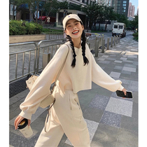 The foreign style fashion sweater sports suit female autumn and winter students loose Korean version of thin waist casual two-piece cotton