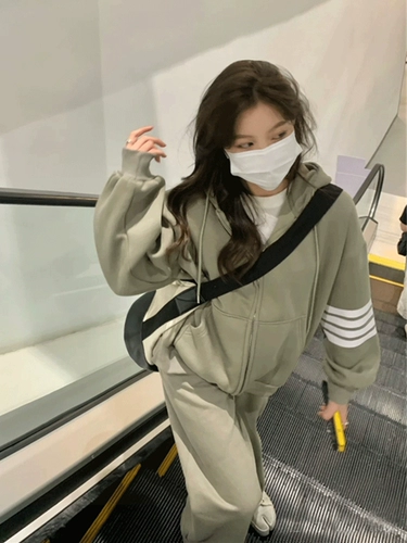 Спортивный костюм для школьников, модная толстовка с капюшоном, комплект, популярно в интернете, в корейском стиле