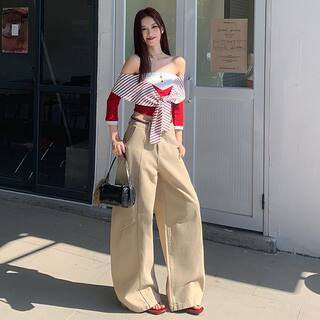 American-Style High-Waisted Curved-Leg Pants for Women, 2026 Winter New Loose Wide-Leg Jeans, Extended Length Versatile Floor-Length Pants