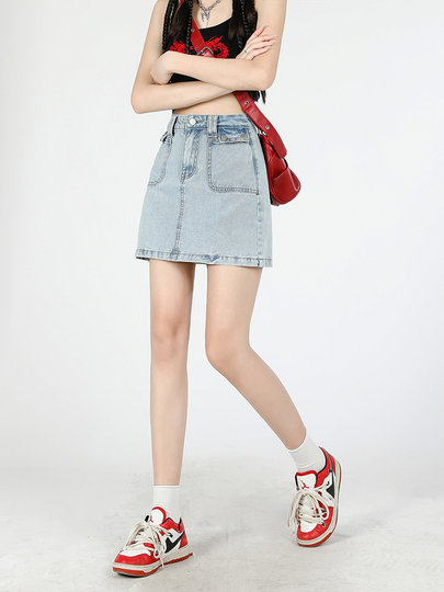 Anti-Exposure Denim Short Skirt for Women, 2025 Autumn and Winter New Style, High-Waisted Slimming A-Line Bodycon Skirt for Petite Figures