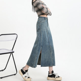 High-Waisted Side Slit Denim Skirt for Women 2025 Autumn and Winter New Design Mid-Length A-Line Skirt Hip-Hugging Skirt