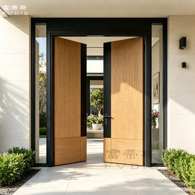 Wood Grain Style Aluminum Alloy Cast Aluminum Double-Door Villa Entrance Door, Double-Opening Entry Door for Rural Self-Built Houses, Main Entrance Door Wood Grain Style Aluminum Alloy Cast Aluminum Double-Door Villa Entrance Door, Double-Opening Entry Door for Rural Self-Built Houses, Main Entrance Door