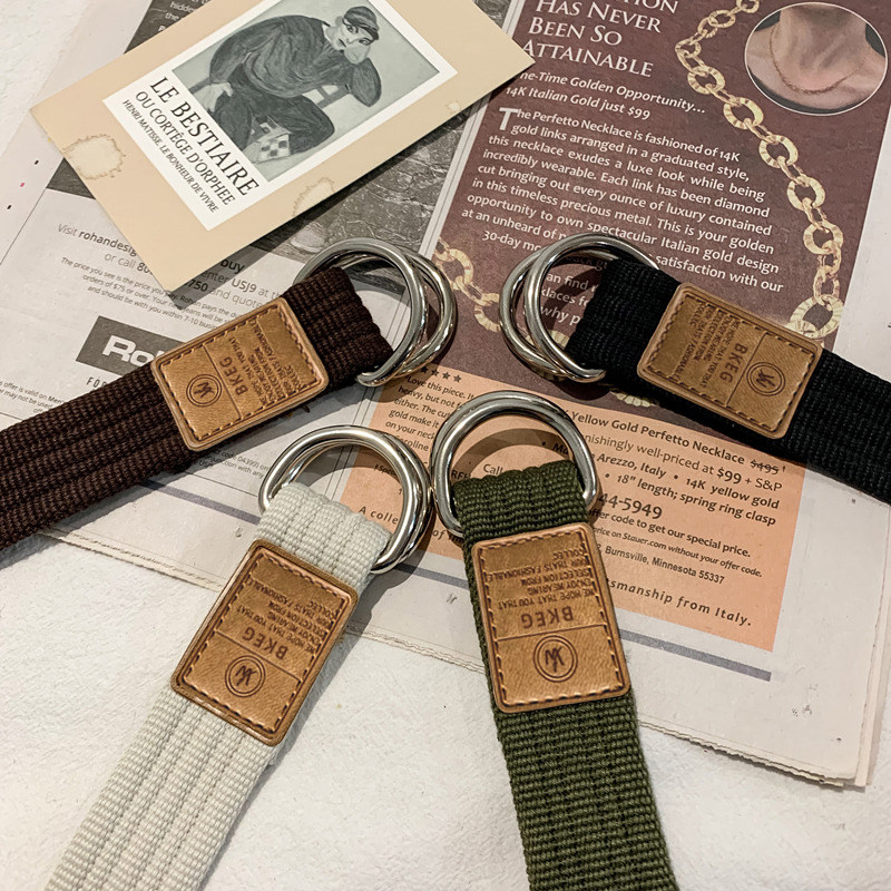 Student Unisex Canvas Belt Men's Belt Youth Korean Version Double Ring Buckle Jeans Belt Simple Versatile Trend