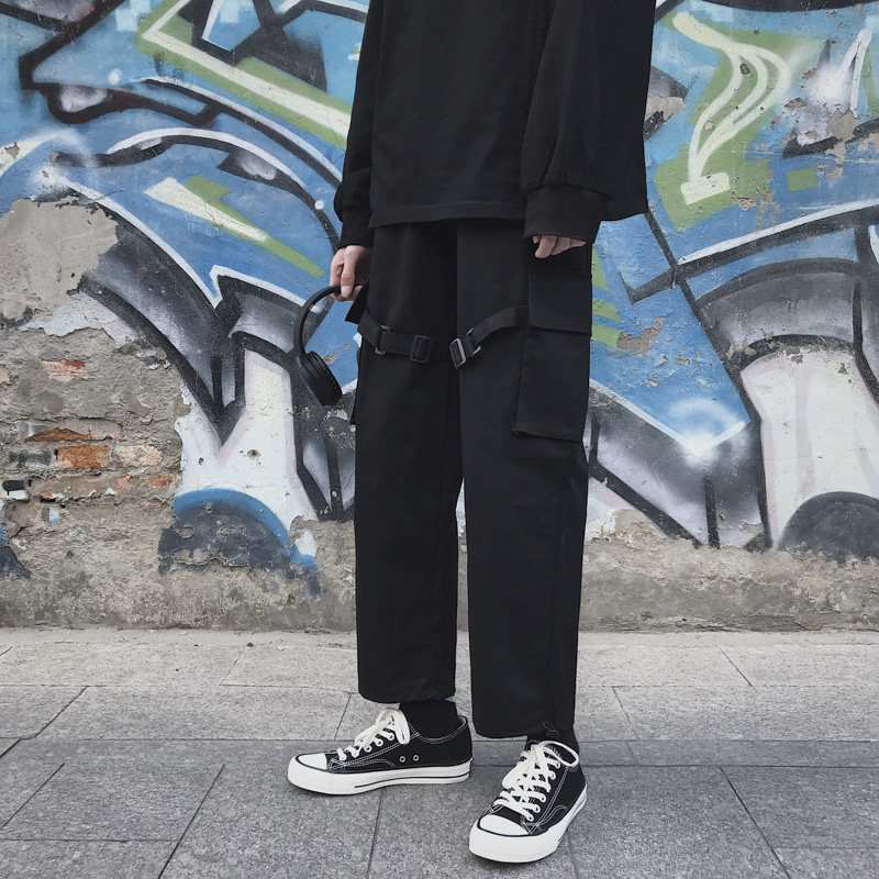 Spring and autumn men's all-match straight casual pants ins Korean version of the loose tide brand drawstring feet nine points overalls pants
