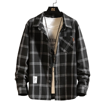 Trendy plaid shirt mens long-sleeved spring and autumn shirts trendy brand work clothes loose Japanese style casual Hong Kong style jacket trend
