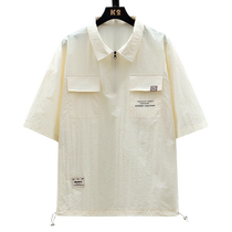 Japanese retro half-zip short-sleeved POLO shirt for men 2024 summer thin casual versatile youth tops