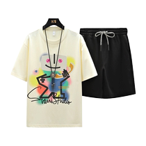 Summer suit 2024 new loose short-sleeved shorts teenagers one set of clothes mens handsome two-piece trendy set