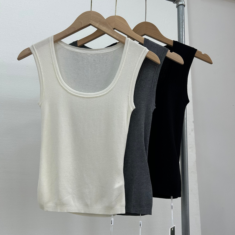 Versatile 16-Gauge Japanese Triacetate Knit Vest with Large U-Neck + Stylish Wide Shoulder Straps Sleeveless Tank Top