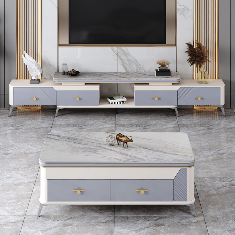 New light luxury TV cabinet coffee table combination modern minimalist living room telescopic paint thickened bright slate TV cabinet
