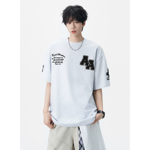 Бархатная дизайнерская летняя футболка с коротким рукавом, в американском стиле, тренд сезона, оверсайз