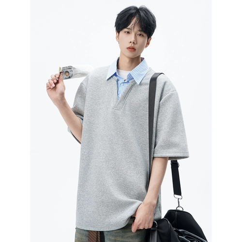 Комплект, рубашка, летняя футболка polo, в американском стиле, имитация рубашки, короткий рукав, оверсайз