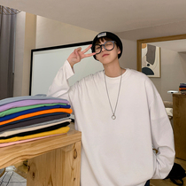 White Long Sleeve T-shirt Boy Summer New Tide Signs Ins Loose Round Collar Big Code Pure Color 100 Hitch Bottom Jersey Blouse