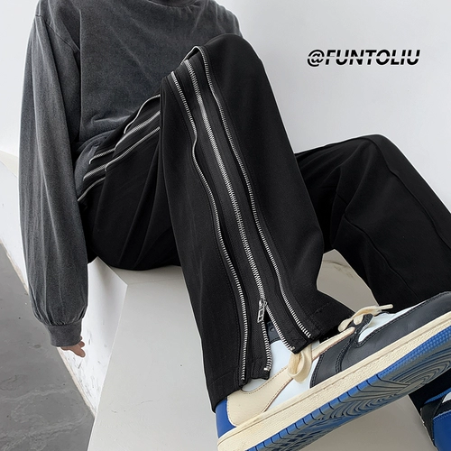 Черные дизайнерские штаны для отдыха, в американском стиле, свободный прямой крой, тренд сезона