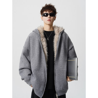 Trendy Brand High-End Zuishan Diao Knitted Sweater for Men, American Retro Loose Fit, Fleece-Lined, Thickened, Warm Cotton Coat